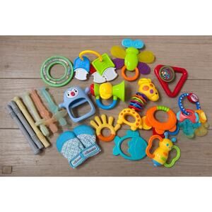 Baby Teether Rattle Toy Lot Teething Mitts Silicone Chew Infant Bundle 12+